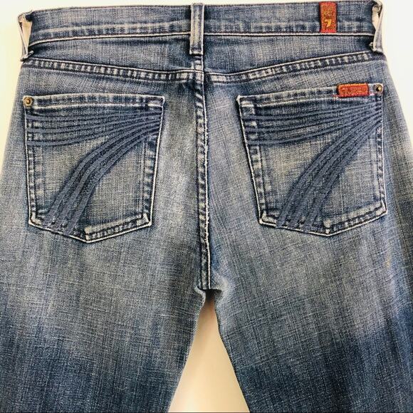 7FAM For All Mankind Crop Wide Leg Mid Rise Medium Blue Wash Dojo Denim Jeans 27 - Picture 5 of 8